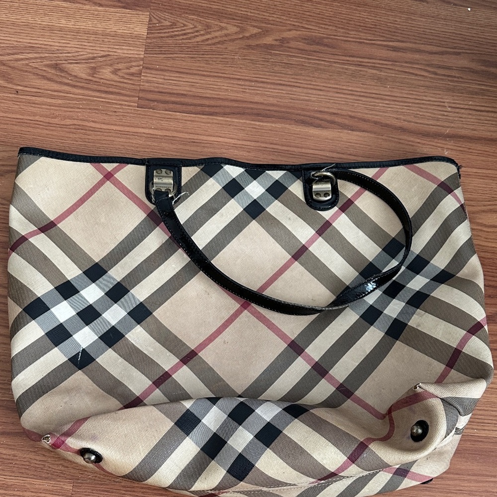 Burberry Beige and Black Plaid Tote